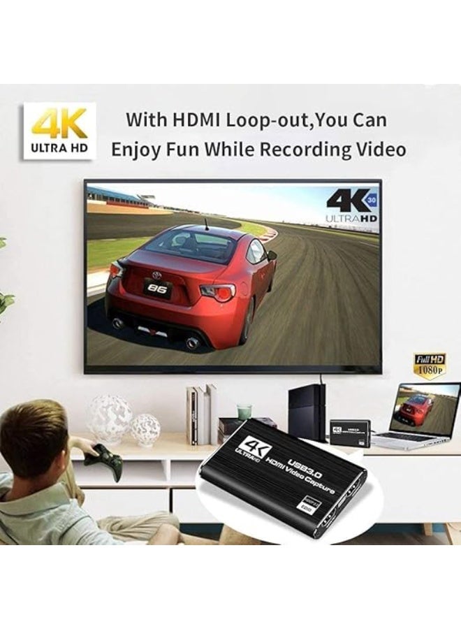 4K HDMI Game Capture Card (Black) - 1080P 60fps Video Recording & Live Streaming for DSLR, Camcorder & Action Cams - Image 2